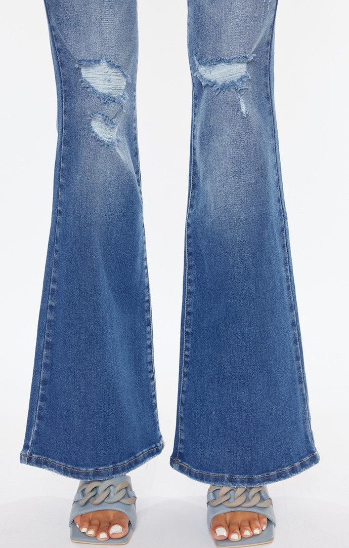 Kancan Medium Denim High Rise Flare Jeans