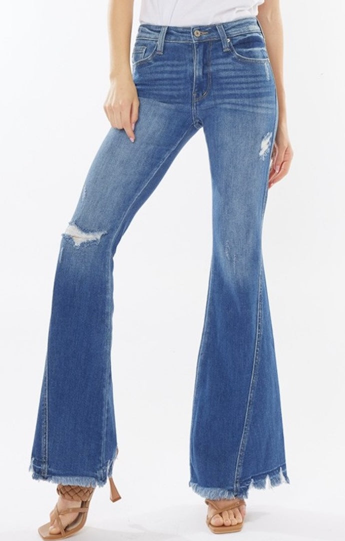 Kancan Medium Denim High Rise Super Flare Jeans
