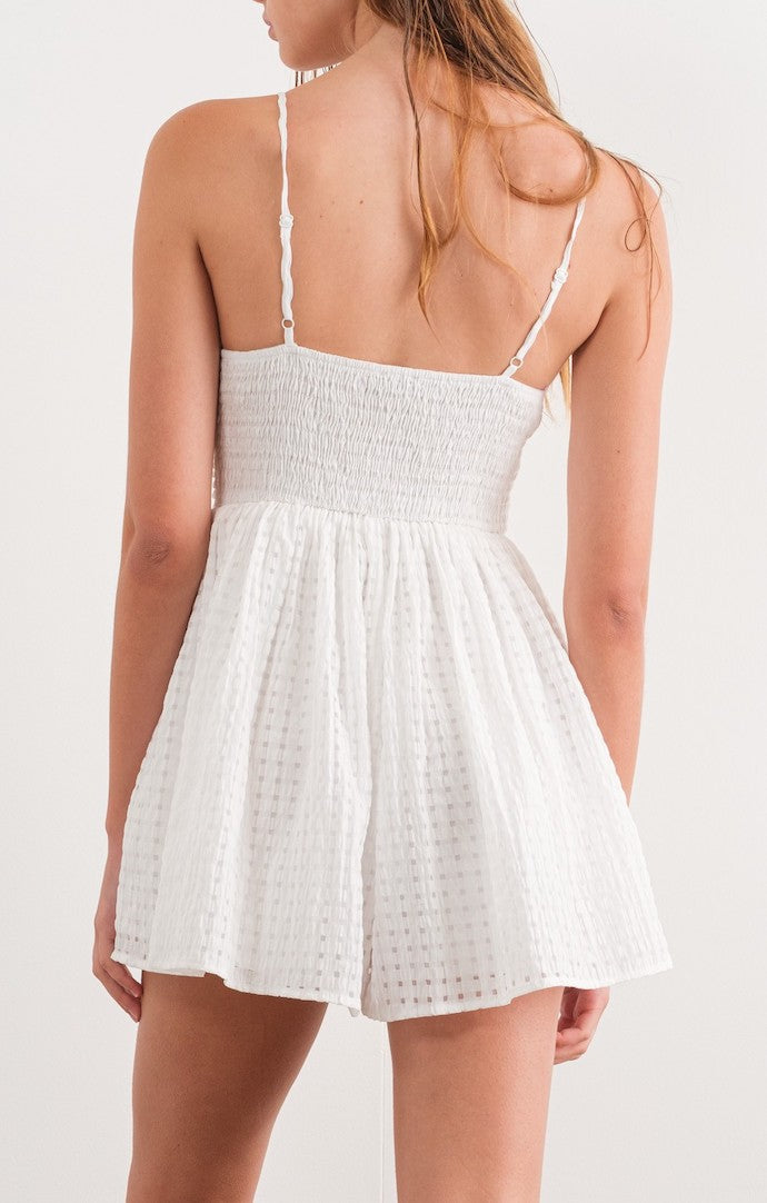 Papermoon White Tie Front Smocked Romper 
