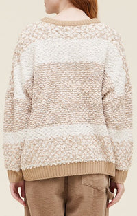 Grade & Gather Sand Striped Oversided Sweater