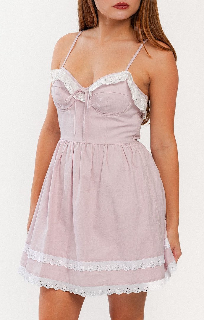 Le Lis Baby Pink Sleeveless Lace Trimmed Mini Dress