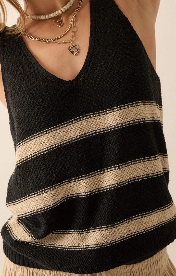 Promesa Black/Tan Stripe Knit Tank Top