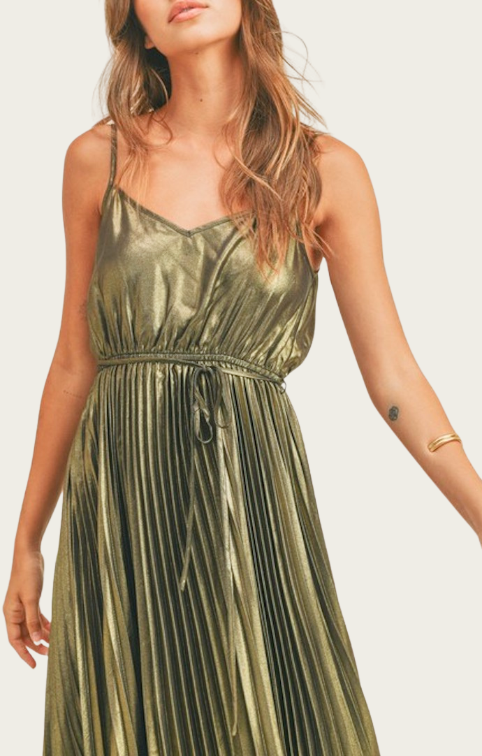 Dress Forum Gold Pleated Sleeveless Maxi Dress