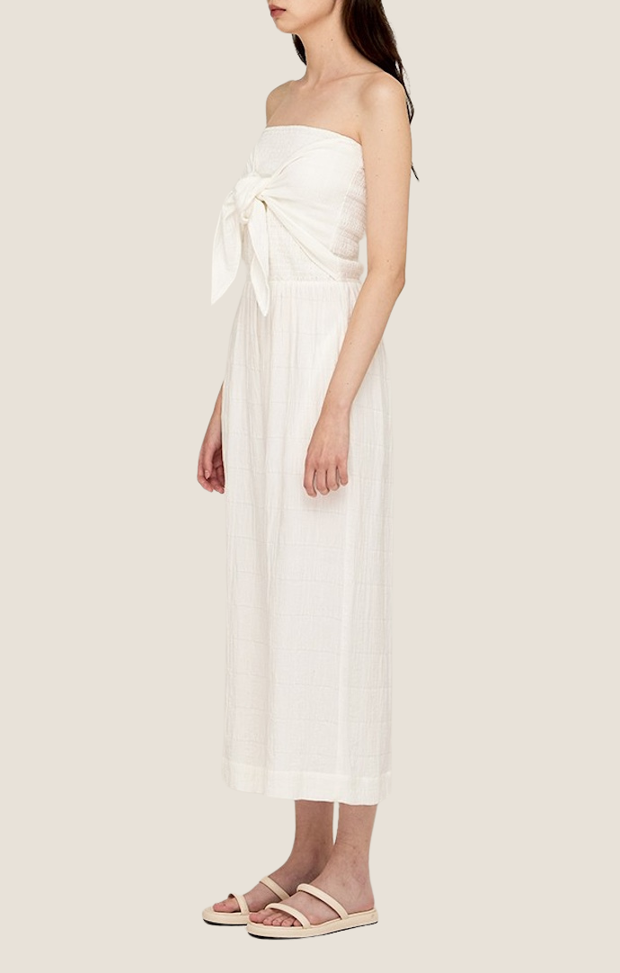 Grade and Gather Off White Grid Sleeveless Tie Front Gauze Jumper