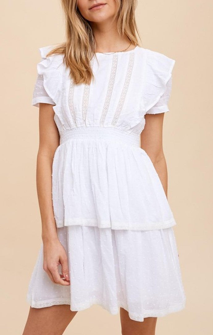 In Loom Off White Tiered Mini Dress 