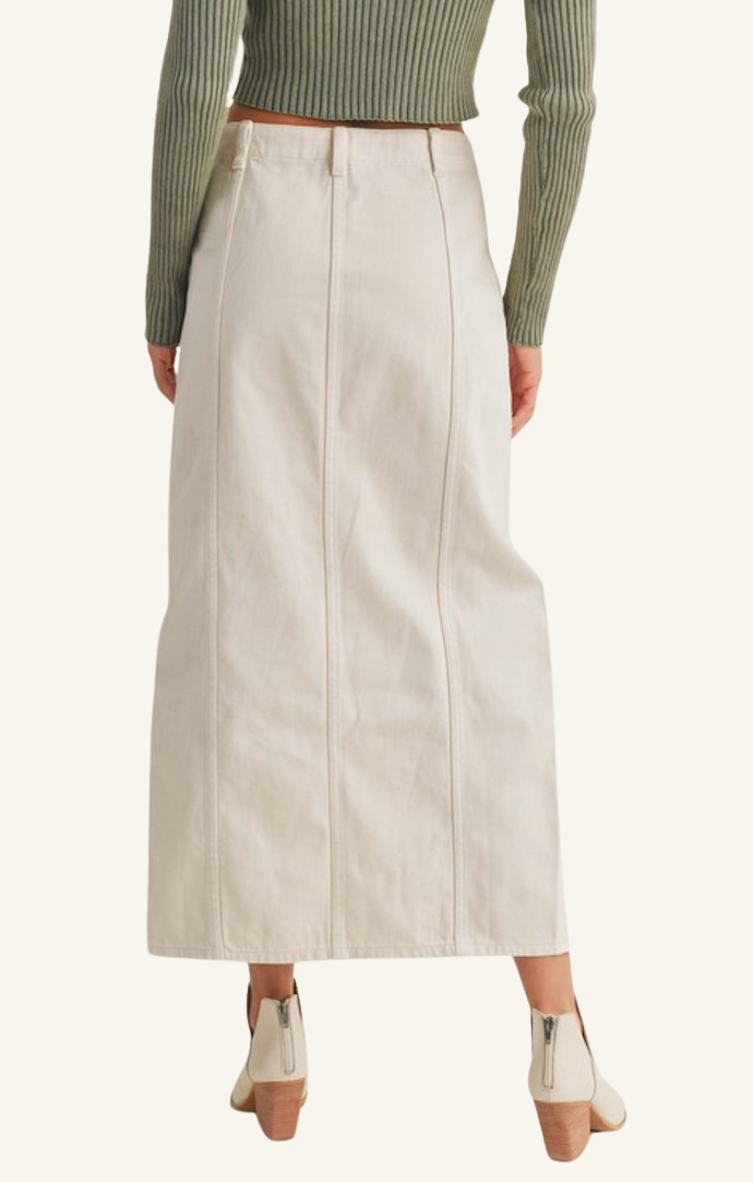 Miou Muse Beige Denim High Slit Washed Long Skirt