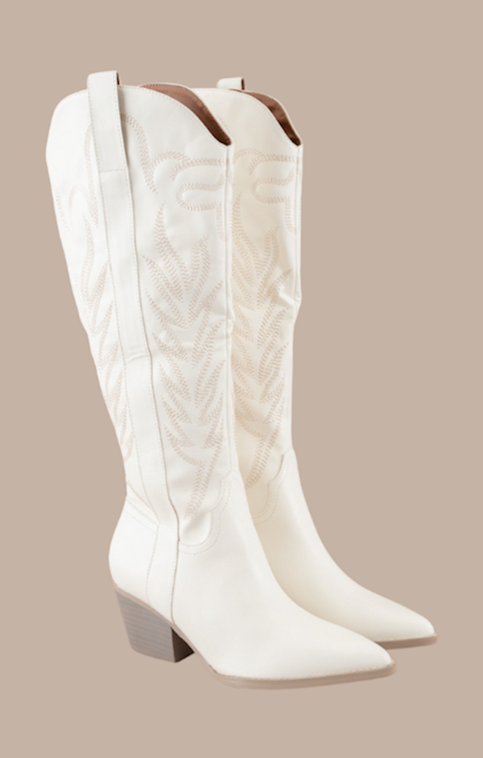 Oasis Society White Embroidered Samara Tall Western Boots