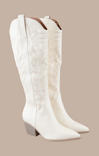 Oasis Society White Embroidered Samara Tall Western Boots