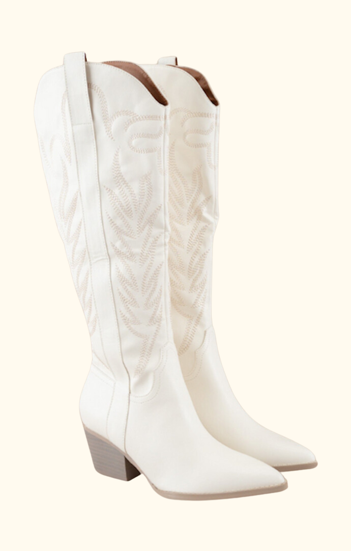 Tawney White Tall Embroidered Boot
