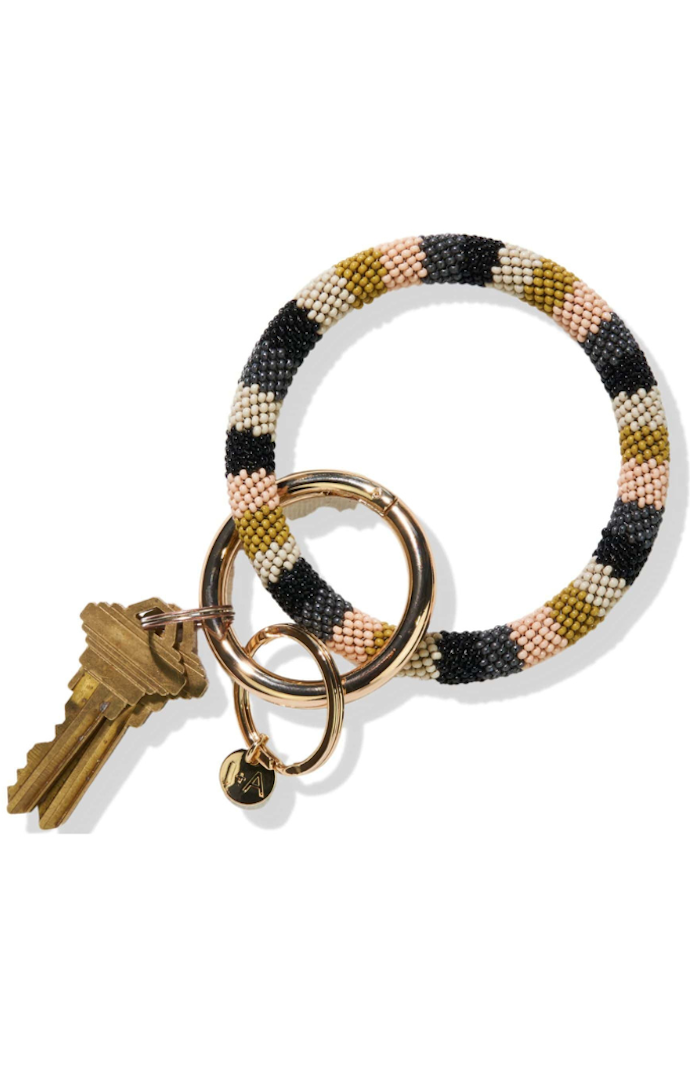 Ink and Alloy Grey Stripe Key Ring 