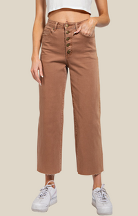Easel Red Bean Button Front Wide Leg Pants
