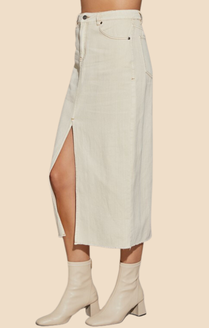 Mustard Seed Ecru Denim Front Slit Maxi Skirt