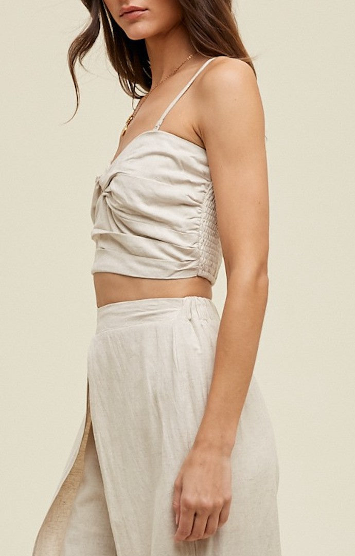 Wishlist Oatmeal Twisted Front Cropped Cami