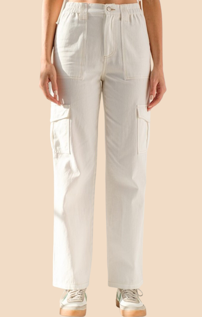 Papermoon Ivory Contrasting Stitch Cargo Pants