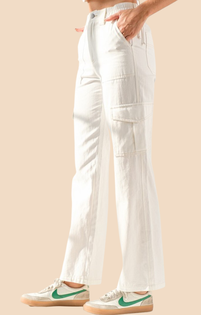 Papermoon Ivory Contrasting Stitch Cargo Pants
