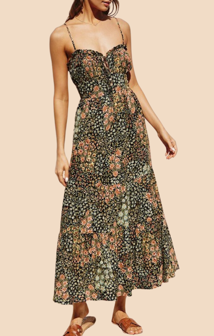 Dress Forum Midnight Print Corset Tie Back Midi Dress
