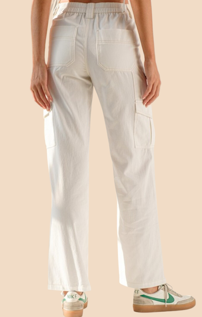 Papermoon Ivory Contrasting Stitch Cargo Pants