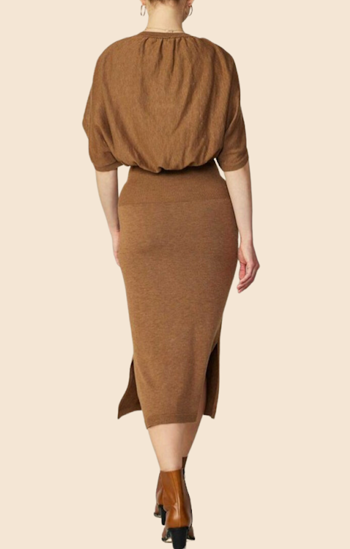 Current Air Caramel Brown Layered Midi Sweater Dress