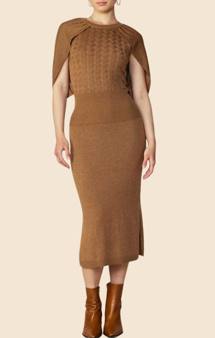 Current Air Caramel Brown Layered Midi Sweater Dress