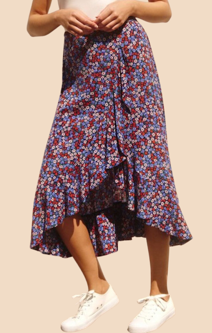 Dress Forum Indigo Pink High Low Ruffled Hem Skirt