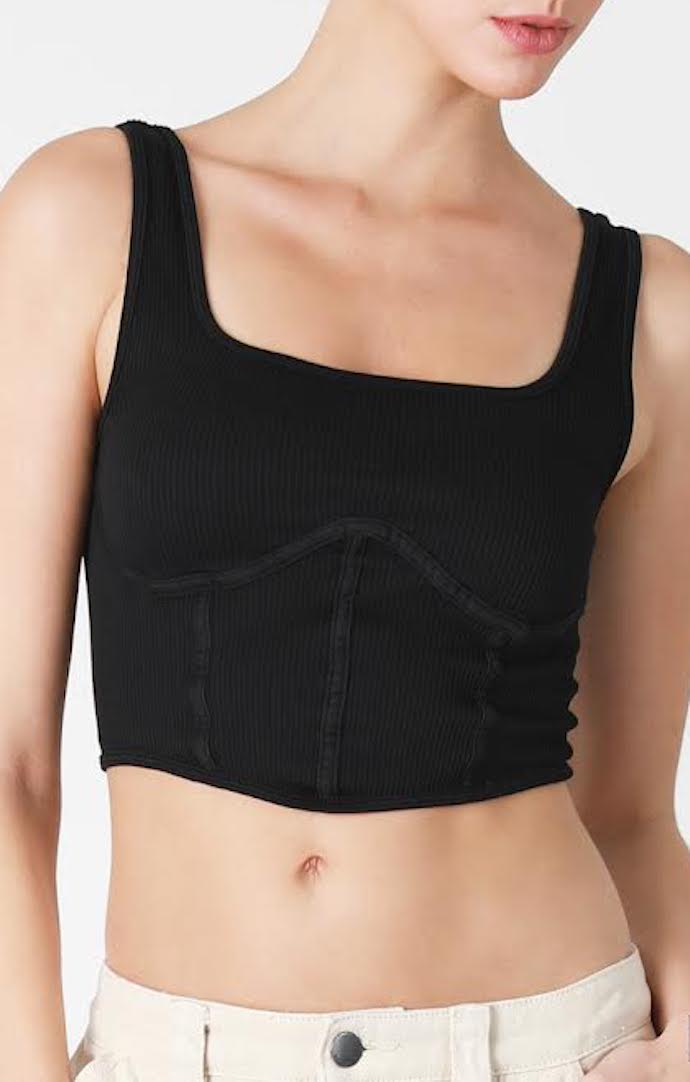 Nikibiki Black Ribbed Square Neck Top