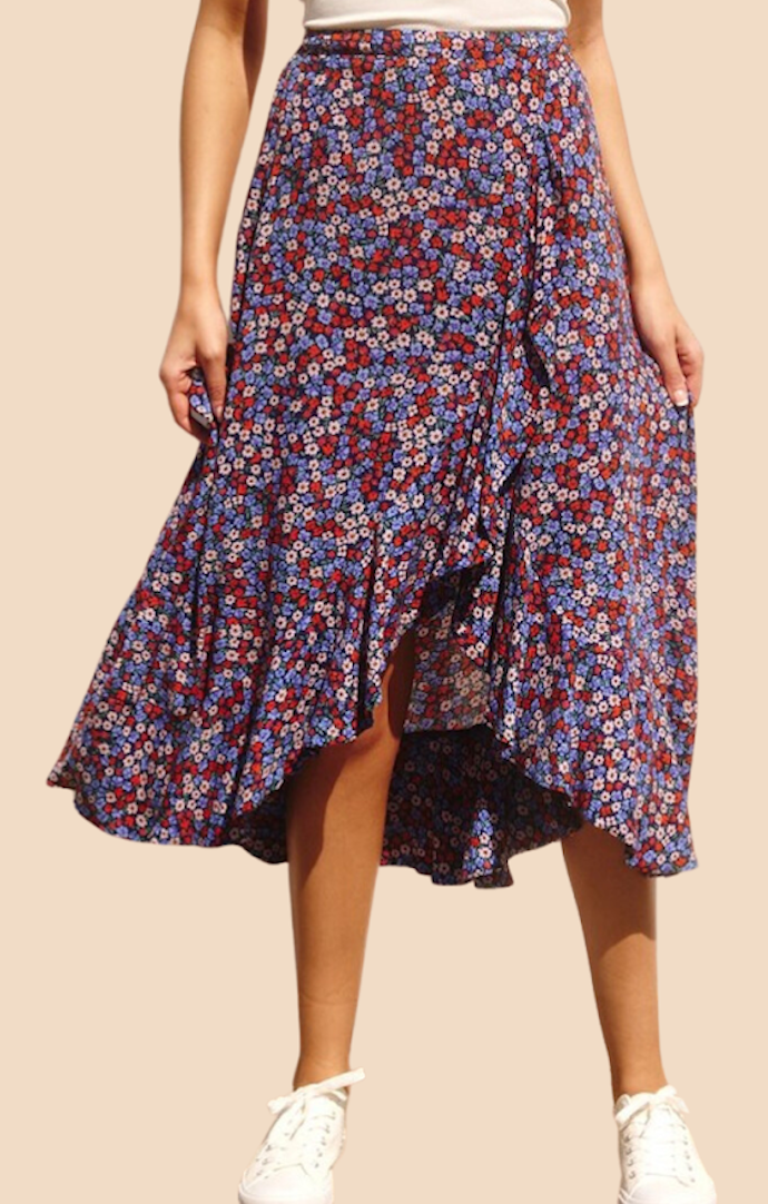 Dress Forum Indigo Pink High Low Ruffled Hem Skirt