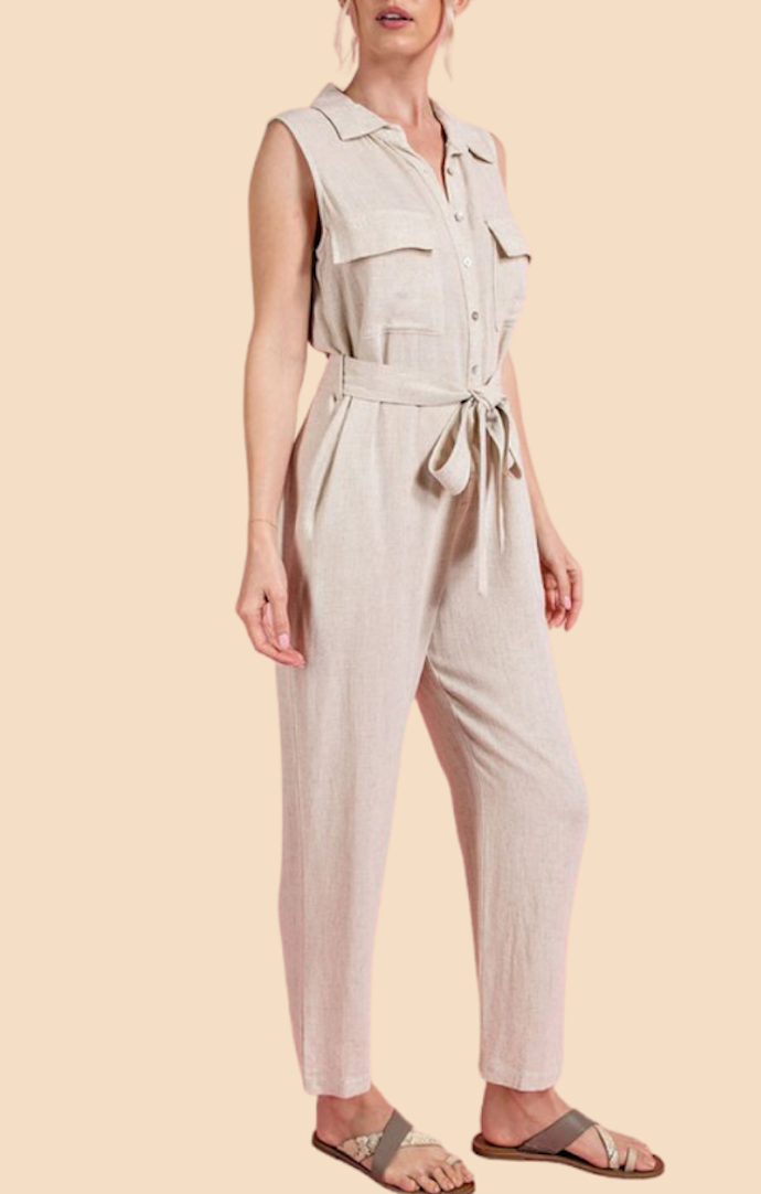 Eesome Natural Sleeveless Jumpsuit