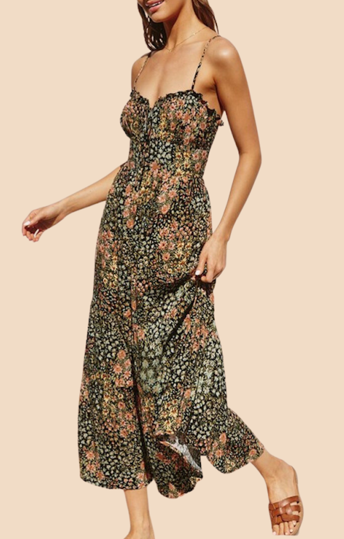 Dress Forum Midnight Print Corset Tie Back Midi Dress