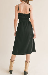 Sofie The Label  Black Linen Side Cutout Midi Dress