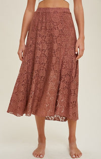 Wishlist Burl Wood Floral Lace Midi Skirt 