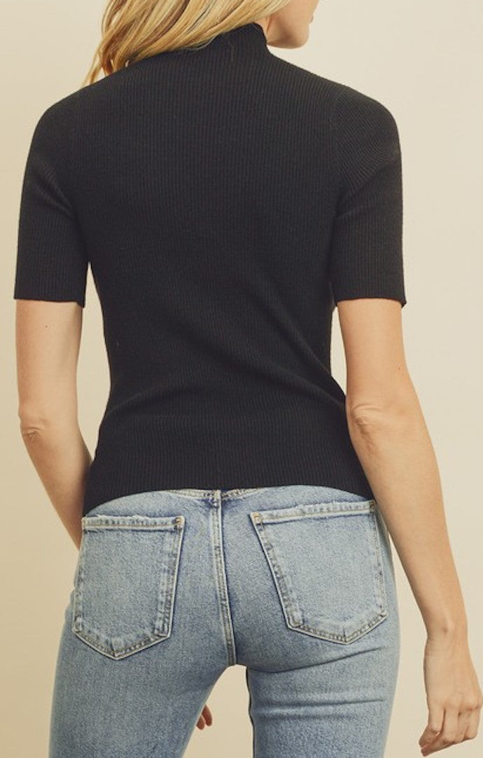 Dress Forum Black Ribbed Short Sleeve Sweater Top