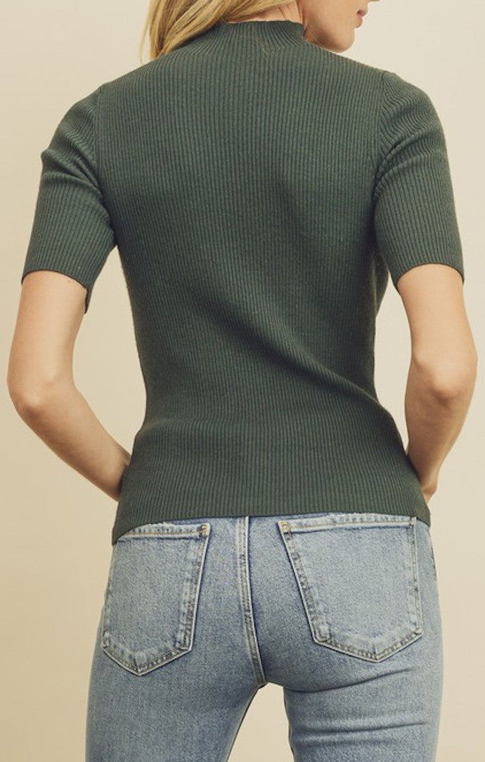 Dress Forum Pine Ribbed Short Sleeve Sweater Top