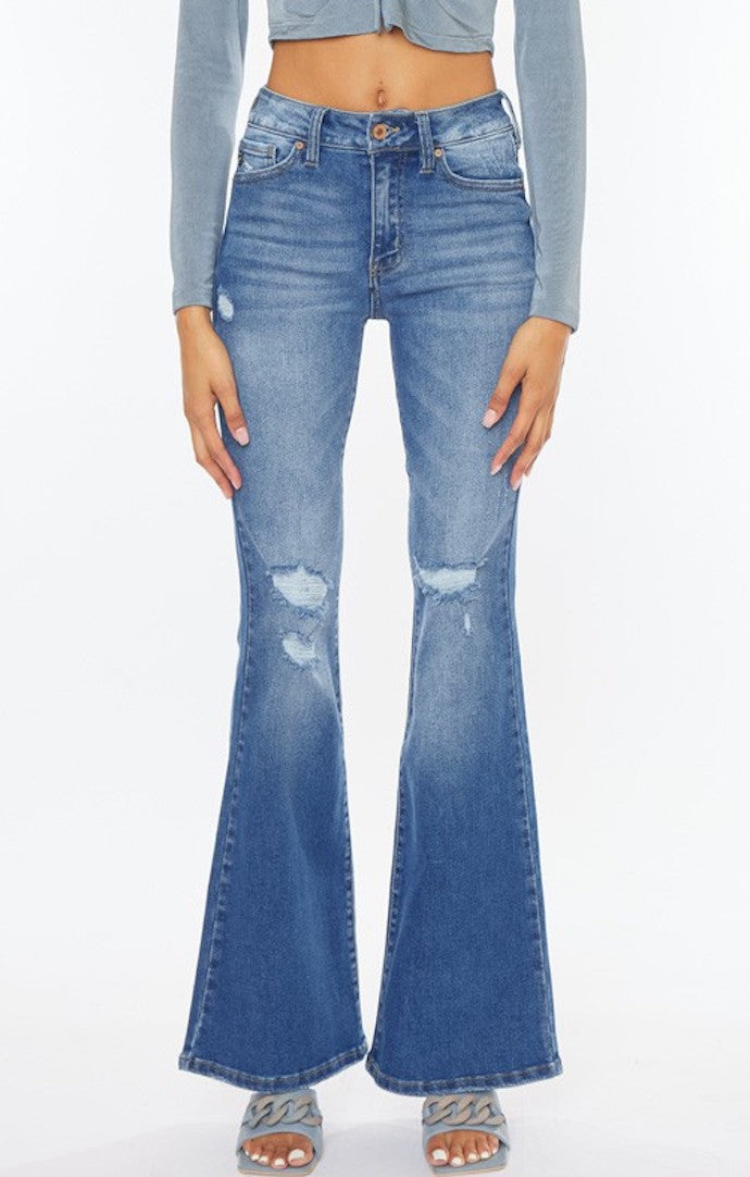 Kancan Medium Denim High Rise Flare Jeans