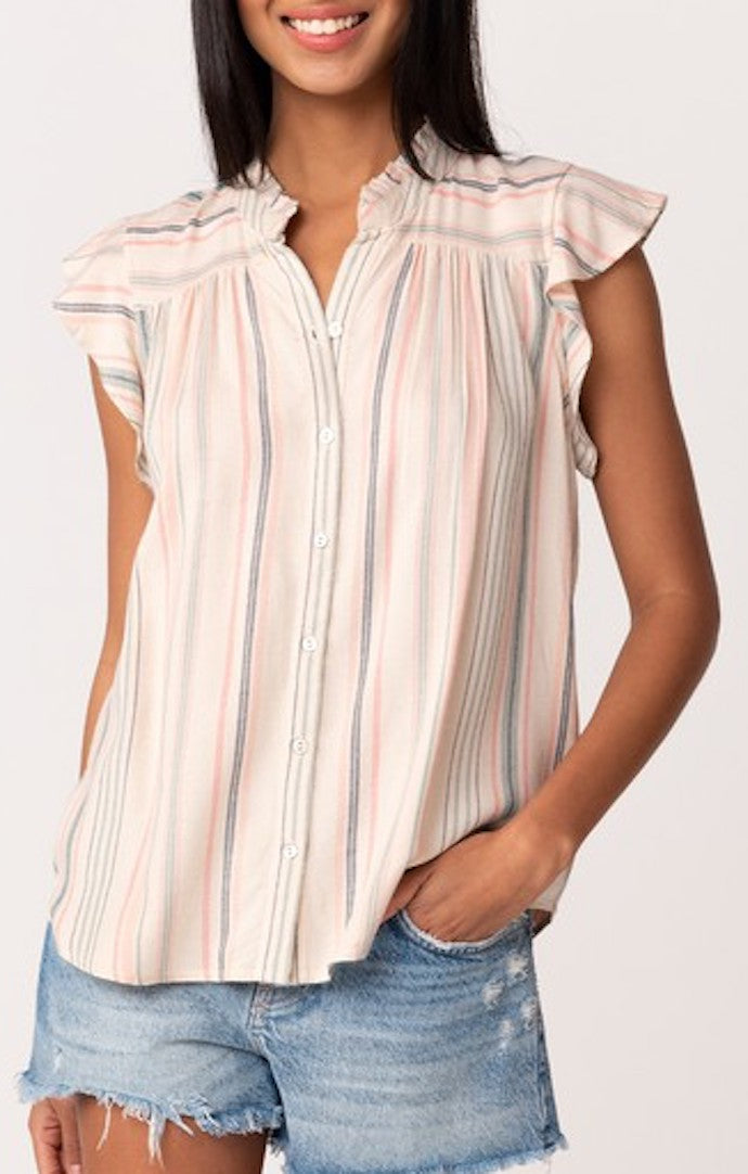 Lovestitch natural and sage ruffle neck top