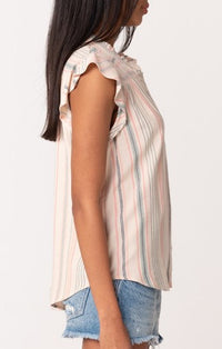 Lovestitch natural and sage ruffle neck top