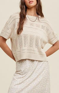 WishList Natural Cropped Pointelle Sweater Top