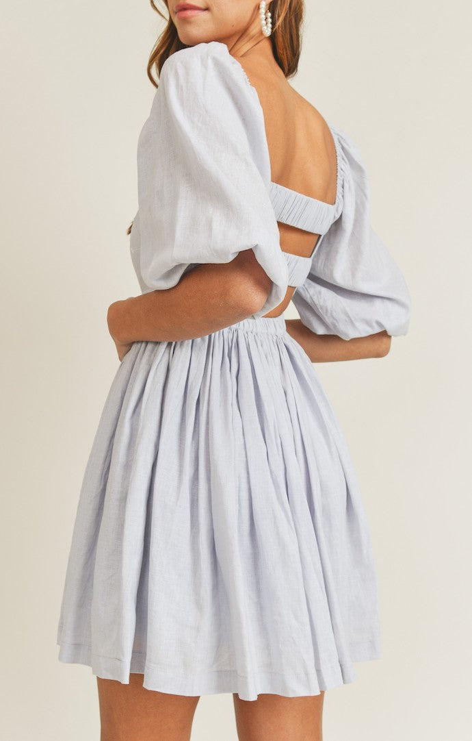 Mable Blue Linen Flare Mini Dress