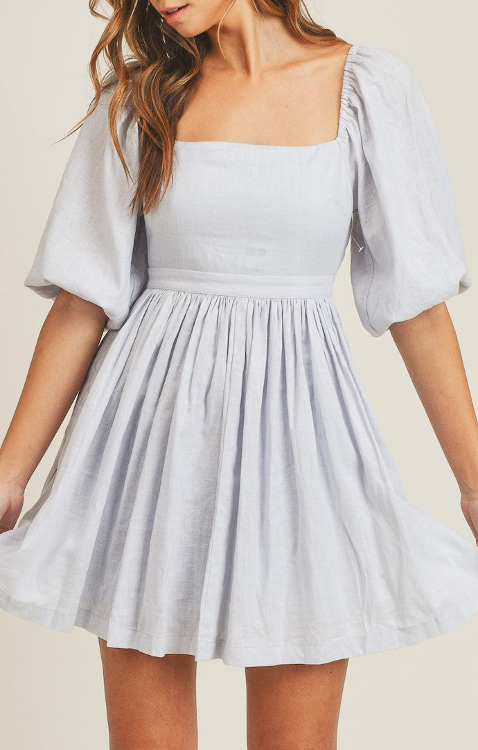 Mable Blue Linen Flare Mini Dress