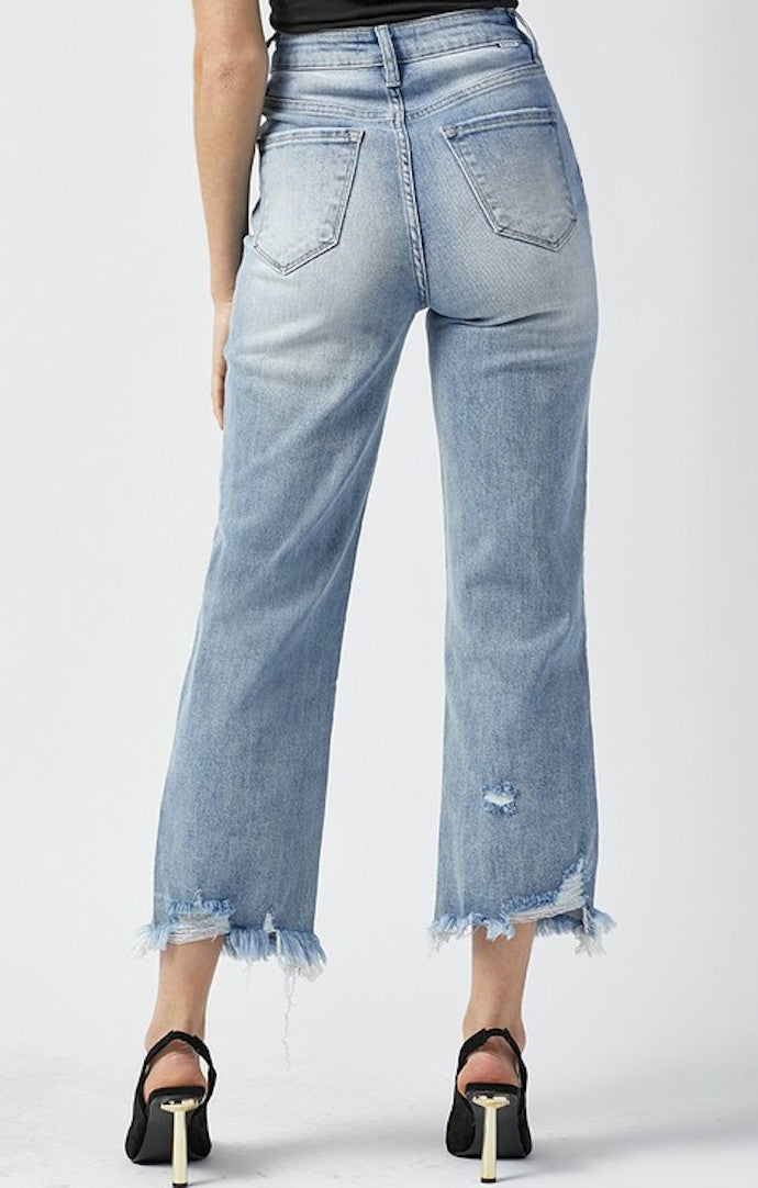 Risen Light Denim High-Waisted Crop Straight Jeans