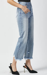 Risen Light Denim High-Waisted Crop Straight Jeans