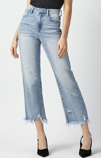 Risen Light Denim High-Waisted Crop Straight Jeans