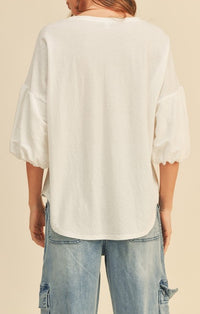 Nailea White Bubble Sleeve Top