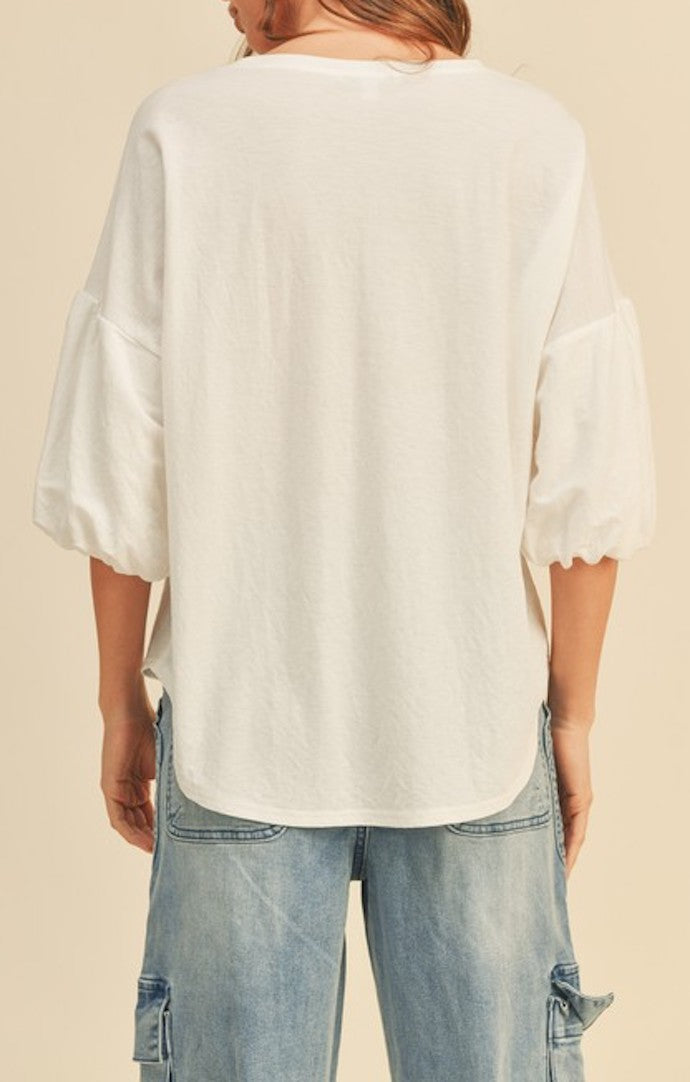 Nailea White Bubble Sleeve Top