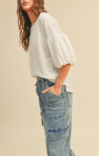 Nailea White Bubble Sleeve Top