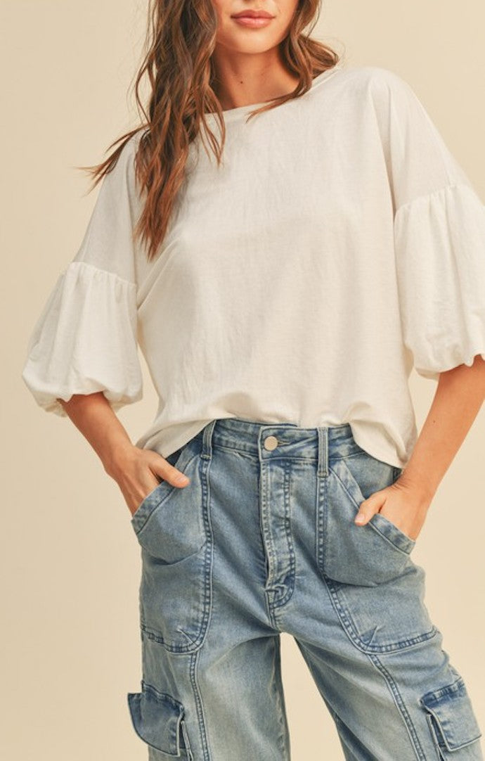 Nailea White Bubble Sleeve Top