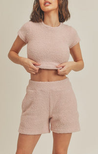 KC Light Pink Fuzzy Crop Top/Shorts Set