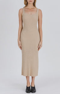Mod Ref Beige Ribbed Bodycon Midi Dress