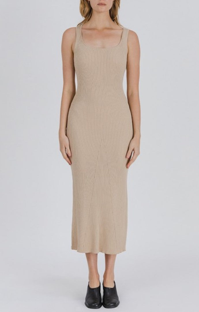 Mod Ref Beige Ribbed Bodycon Midi Dress