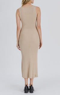Mod Ref Beige Ribbed Bodycon Midi Dress