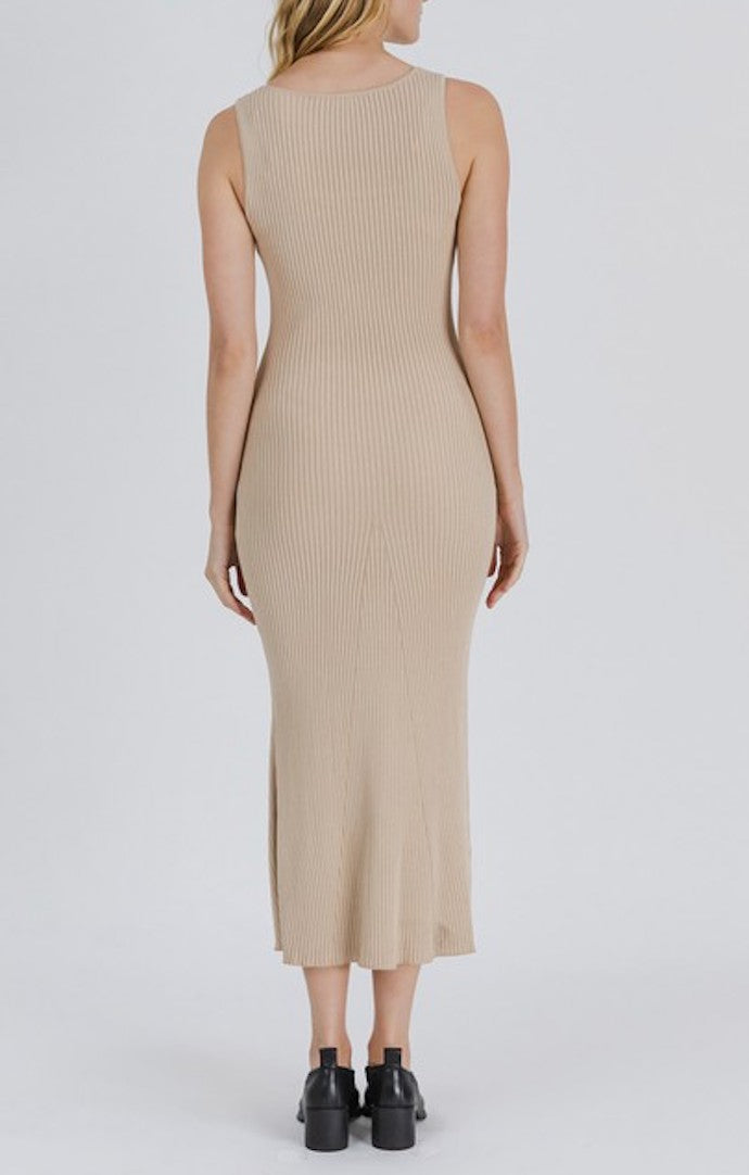 Mod Ref Beige Ribbed Bodycon Midi Dress